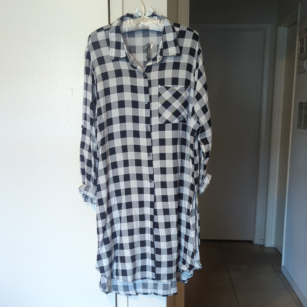 Miss Lili Monochrome Plaid Shirt Dress